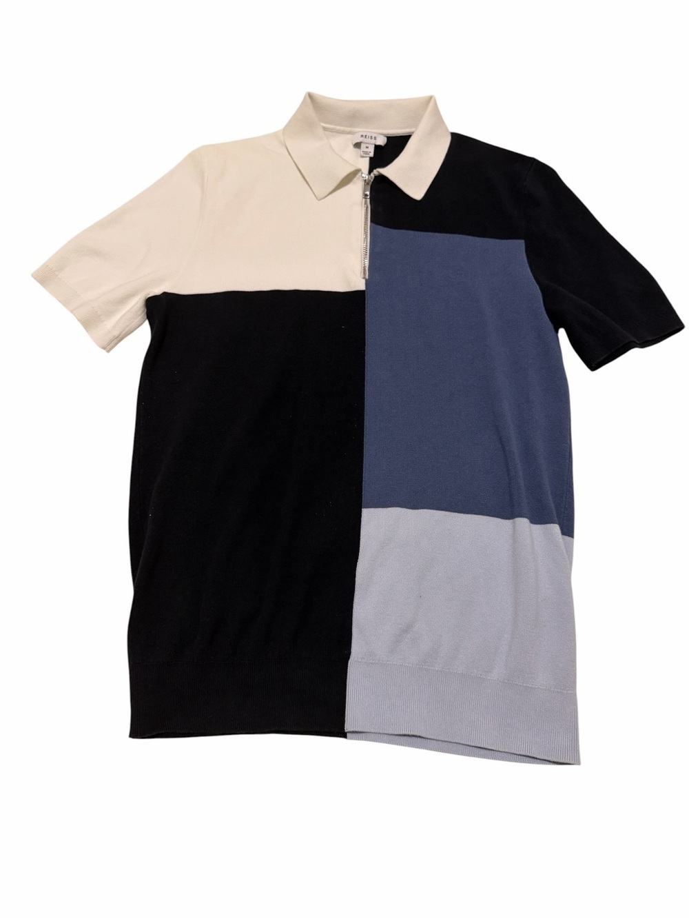 Reiss Men's Colorblock Zip Polo in Black, Gray & White, pre-owned - Picture 7 of 7